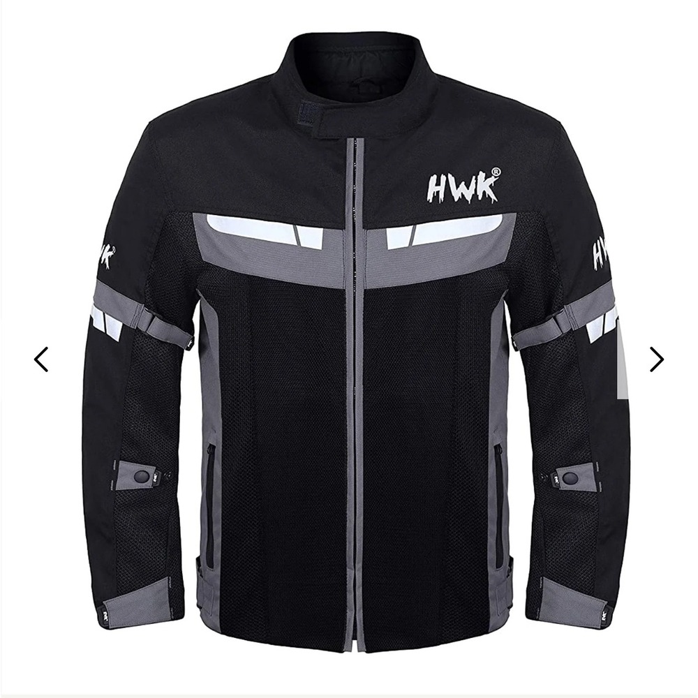 NWT HWK Moto Mesh Motorcycle Jacket Med Black Grey Cordura Armored Riding Gear